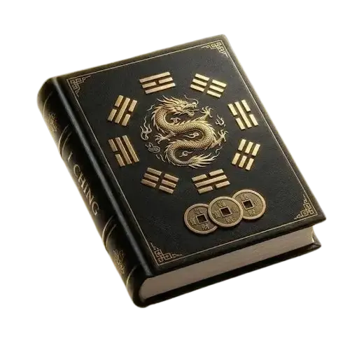 Premium I Ching digital oracle guide and 64 hexagrams book mockup with three ancient coins